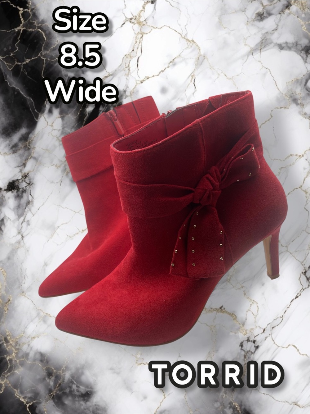 TORRID Size 8.5W Women's Red Faux Suede Ankle Boots Booties Studded Bow Heels